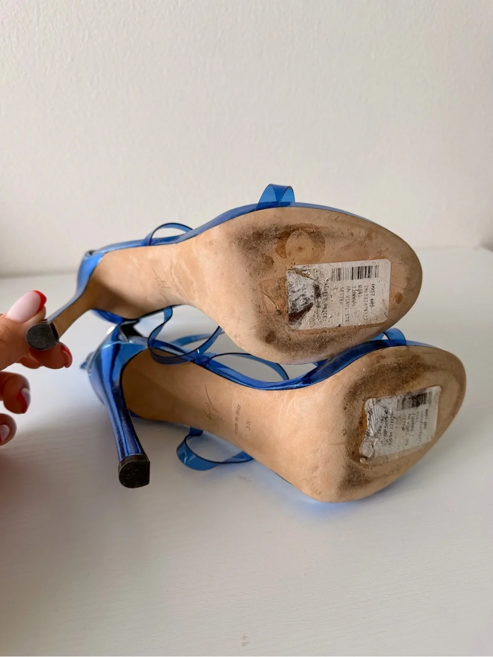 Giuseppe Zanotti Metallic Blue Clear-Strap Stiletto Sandals Size 38